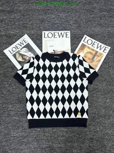 Balmain Black & White Argyle Short Sleeve Knit Top - Size S-M-L