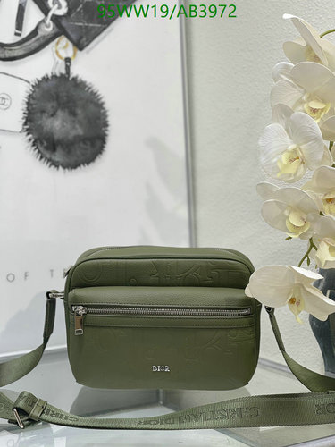 Dior Men's Green Leather Crossbody Bag with Embossed Logo