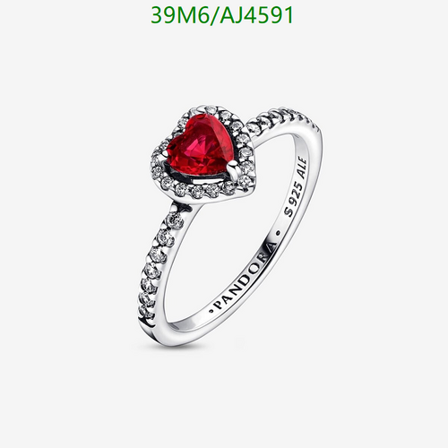 Pandora Sterling Silver Red Heart Halo Ring - Size 6-8