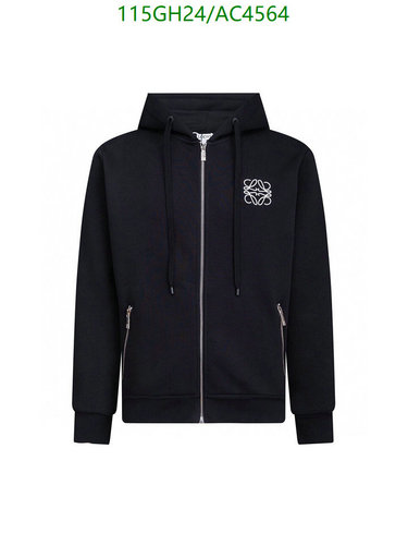 Loewe Black Cotton Zip-Up Hoodie with Embroidered Anagram Logo
