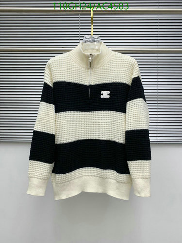 Celinee Unisex Half-Zip Waffle Knit Sweater - Black & Cream Stripes