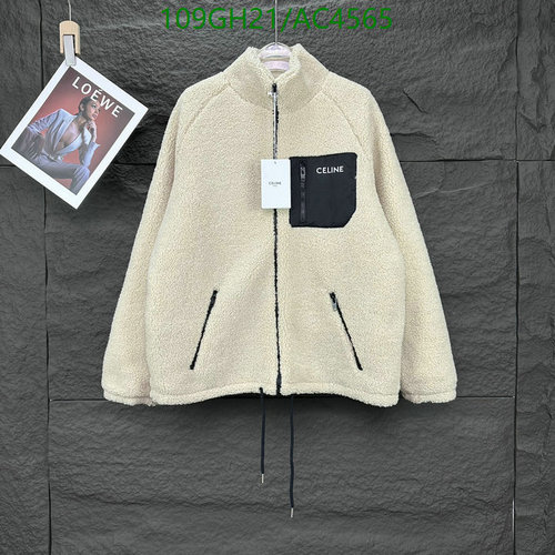 Celine Lambswool Fleece Jacket Cream Black Pocket Unisex