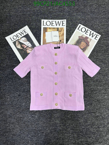 Balmain Women's Lilac Ribbed Knit Button-Up Cardigan with Gold Accents