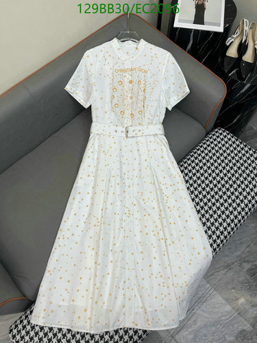 Christian Dior Women's White Polyester Star Print Belted Midi Dress