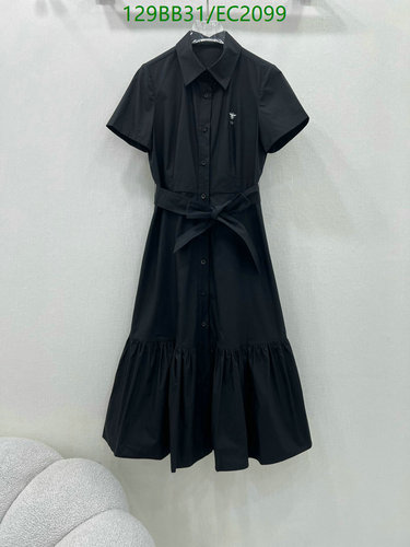 Dior Women's Black Cotton Short Sleeve Belted Midi Shirt Dress