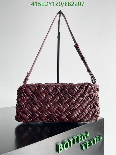 Bottega Veneta Woven Leather Shoulder Bag - Burgundy