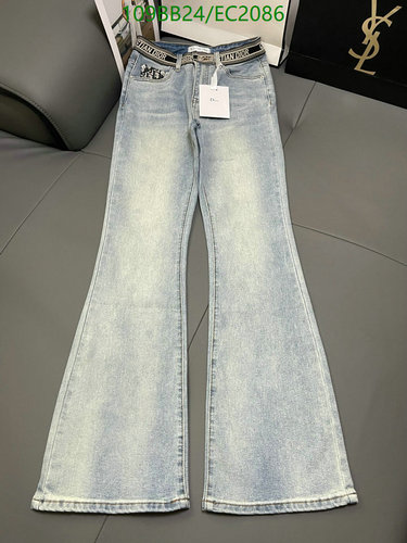 Dior Women's Flared Light Wash Denim Jeans with Signature Logo Belt