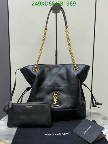 Yves Saint Laurent Black Sheepskin Tote Bag with Gold Chain