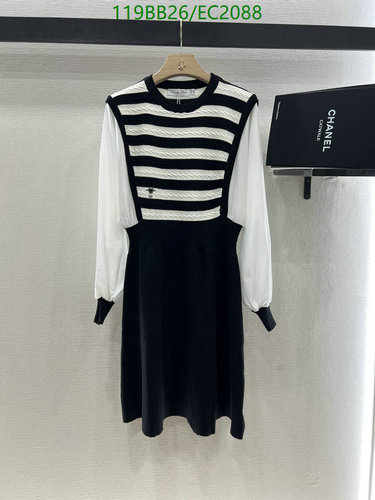 Diorr Women's Wool Blend Striped Long Sleeve Dress Black White