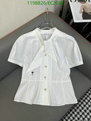 Dior Women's White Cotton Short-Sleeve Blouse with Bee Embroidery