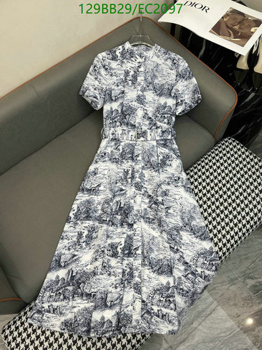 Dior Women's Short Sleeve Printed Midi Dress - Polyester Fabric
