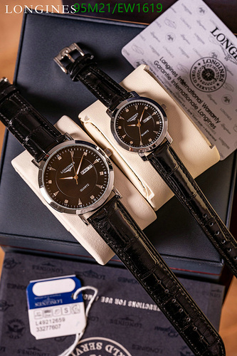 Longines Quartz Stainless Steel Black Leather Strap Watch for Men
