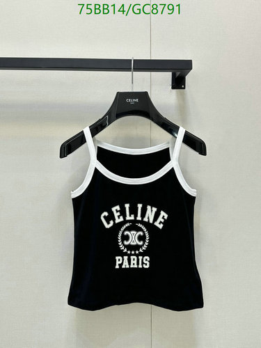 Celine Women's Cotton Cropped Tank Top with Logo Print - Black & White
