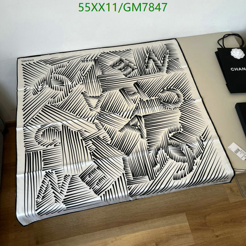 Chanel Silk Scarf - Elegant Black & White Design, 90x90cm Luxury Accessory