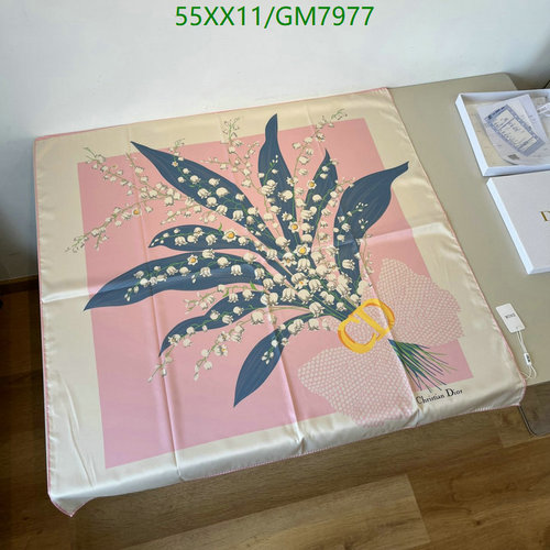 Dior Lily of the Valley Silk Scarf - Elegant 90x90CM Square Design