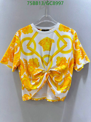 Versace Women's Medusa Barocco Print Cotton T-Shirt with Front Knot Detail