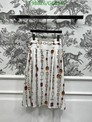 Louis Vuitton Women's Pleated A-Line Skirt with Chain and Gemstone Print