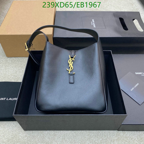 Yves Saint Laurent Black Leather Hobo Bag with Gold YSL Logo