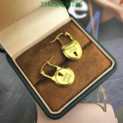 Miu Miu Lock Charm Hoop Earrings Gold Tone Metal