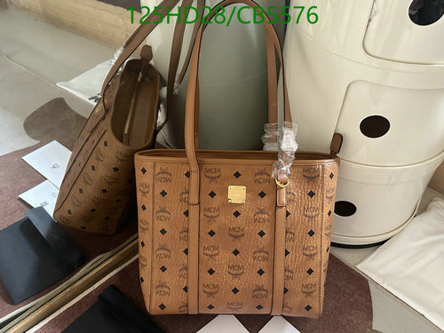 MCM Visetos Coated Canvas Tote Bag with Leather Trim - Cognac, Medium