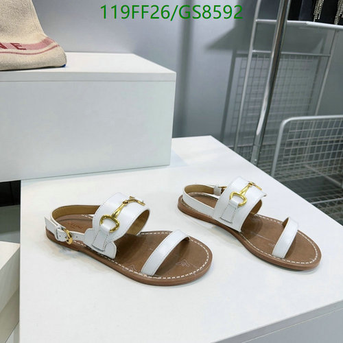 Celine Women's White Leather Flat Sandals with Gold-Tone Horsebit Detail