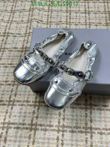 Balenciaga Women's Silver Cowhide Mary Jane Ballet Flats with Studs