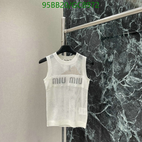 Miu Miu Women's White Cotton Knit Sleeveless Top with Logo Detail