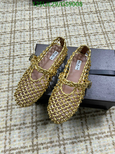 ALAIA Women's Gold Woven Mesh Mary Jane Flats - Elegant Buckle Detail