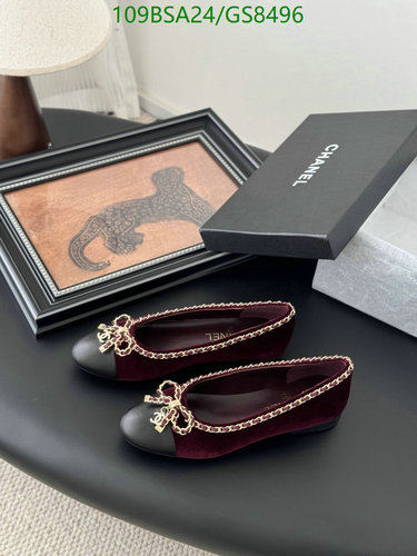 Chanel Women's Elegant Velvet Ballet Flats with Chain Detail & Bow Accent