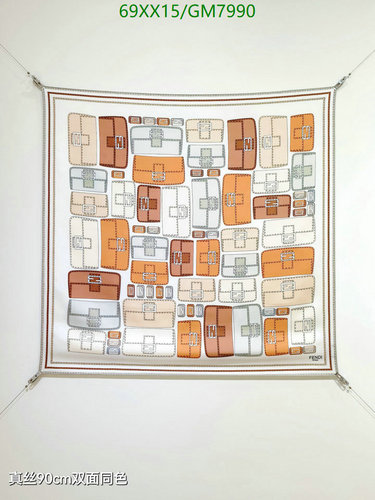 Fendi Silk Scarf with Iconic Baguette Bag Print - Luxurious 90x90CM Accessory