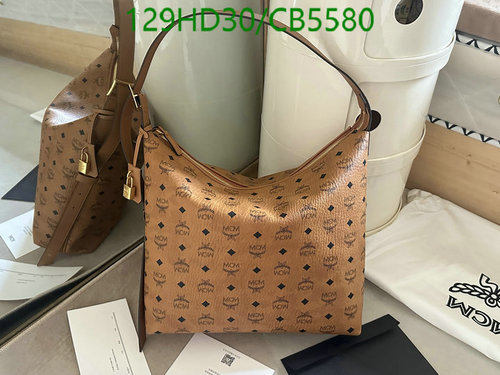 MCM Visetos Hobo Bag - Classic Cognac Monogram Shoulder Bag for Women