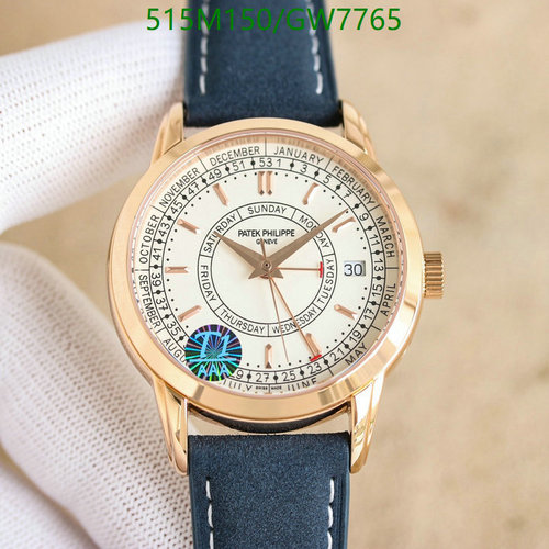 Patek Philippe Geneve Automatic Mechanical Watch - Rose Gold & Blue Leather