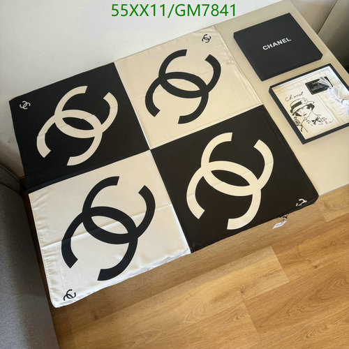 Chanel Black & White Silk Scarf with Iconic Interlocking C Logo, 90x90CM