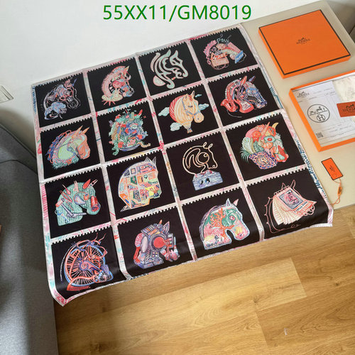 Hermes GM8019 Silk Scarf: Vibrant Horse Print 90x90CM Luxury Accessory
