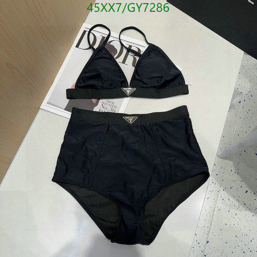 Prada Two-Piece Triangle Bikini Swimsuit Set for Women with High-Waist Bottoms