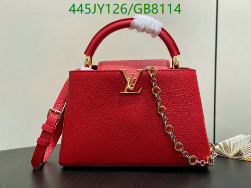 Louis Vuitton Capucines MM Bag Red Grained Leather Gold-Tone Hardware