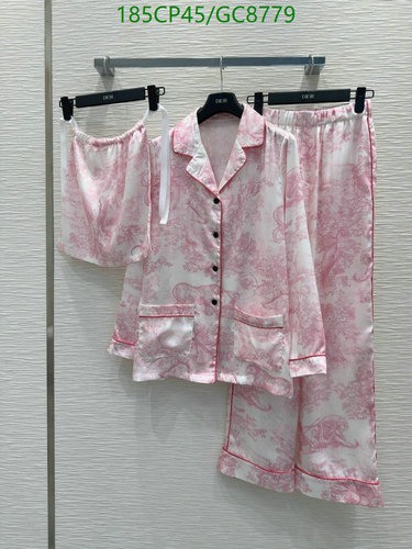 Dior Women's Silk Pajama Set with Toile de Jouy Motif - Luxurious 3-Piece Sleepwear