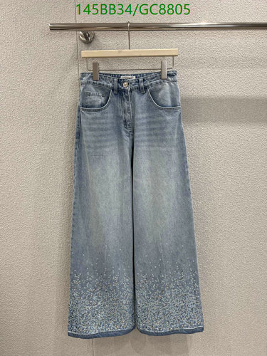 Chanel Denim Wide-Leg Jeans with Embellished Hem for Women