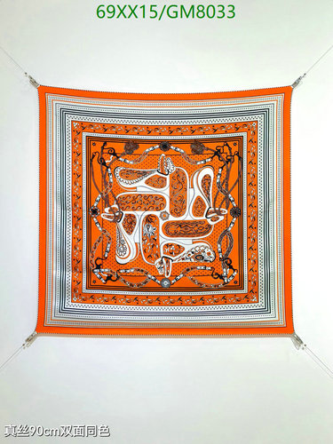 Hermes Classic Orange Silk Scarf 90x90CM - Luxurious Equestrian Design