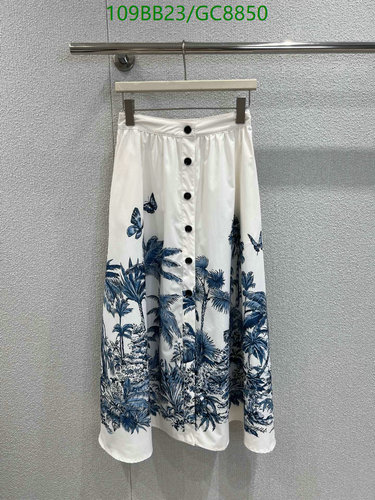 Dior Women's Toile de Jouy Inspired Cotton Midi Skirt - Elegant Butterfly Print