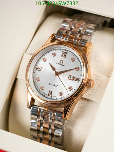 Elegant Omega Two-Tone Quartz Watch with Roman Numerals & Crystal Accents