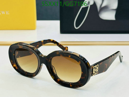 Loewe Chic Tortoise Shell Oval Sunglasses with Anagram Logo Temples
