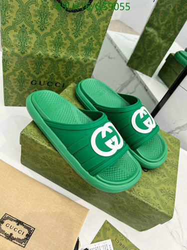 Gucci Interlocking G Rubber Slide Sandals - Comfortable Unisex Green Slides