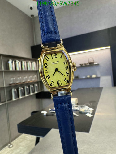 Tissot Heritage Tonneau Gold-Tone Quartz Watch with Blue Leather Strap