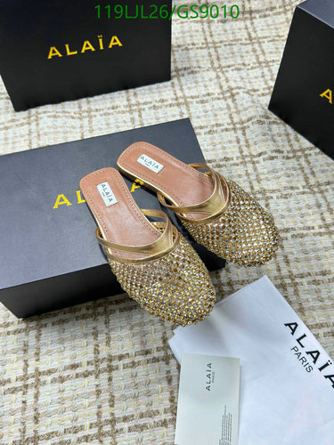 ALAIA Women's Embellished Sheepskin Mules - Luxurious Golden Flat Shoes
