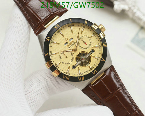 Omega Seamaster Automatic Gold Dial Watch - Stainless Steel & Leather Strap