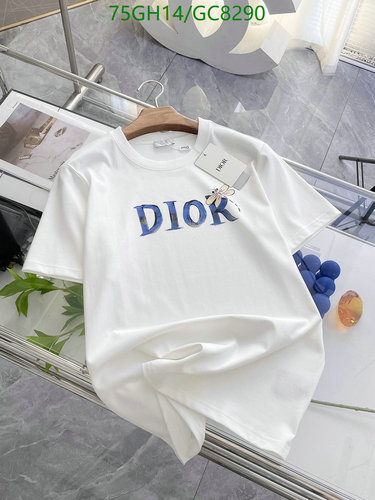 DIOR White Cotton T-Shirt with Blue Logo and Dragonfly Embroidery - S to 2XL