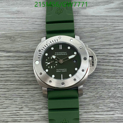 Panerai Submersible Automatic Watch - 44mm Stainless Steel with Green Rubber Strap