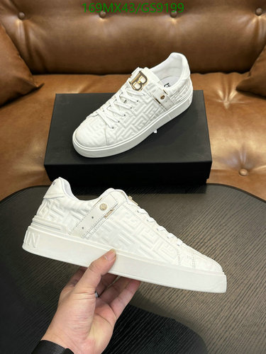Balmain Men's B-Court White Monogram Leather Sneakers with Gold Hardware