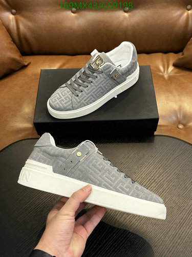 Balmain Men's B-Court Monogram Low-Top Sneakers in Gray Cowhide Leather